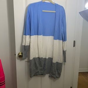 XLBlue, white, and grey Long cardigan sweater
